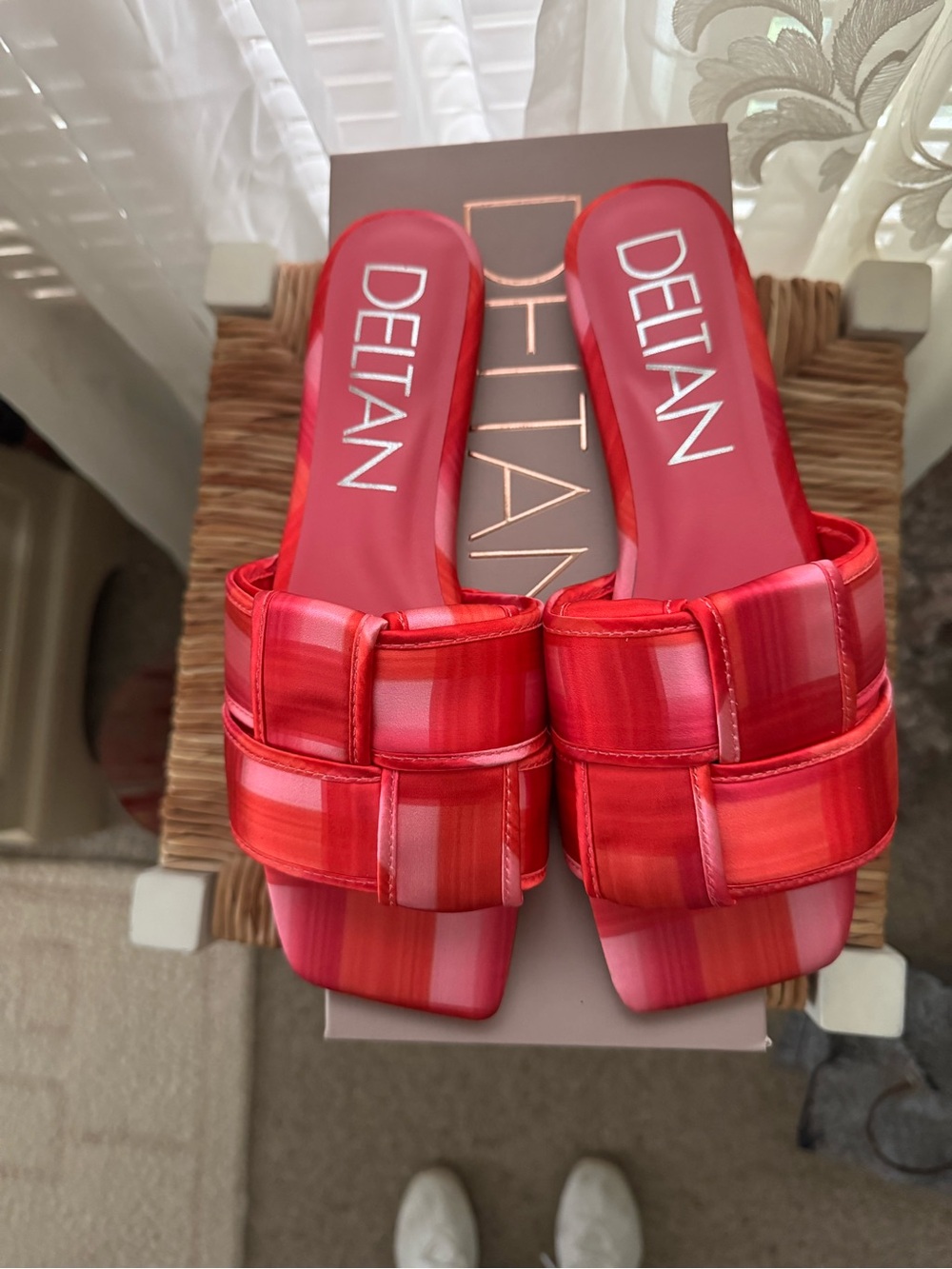 Delta Red Striped Slide Mules